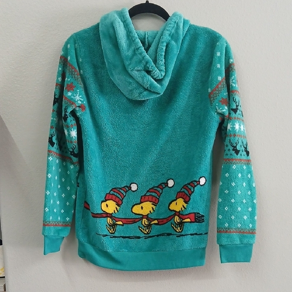 Peanuts Teal Fleece Hoodie with Snoopy Size Small - Picture 5 of 6